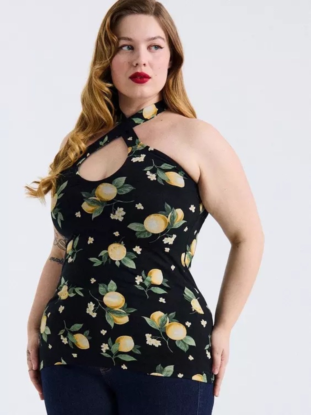 Torrid Retro Chic Foxy Twist Neck Halter Top